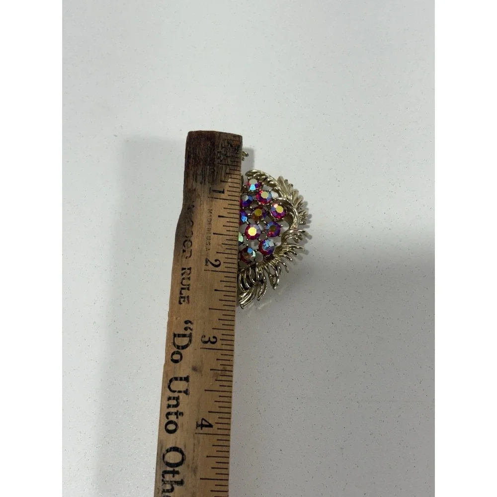 Vitntage Aurora Borealis Brooch Rhinestones Silver Tone Large Pin Gorgeous‎